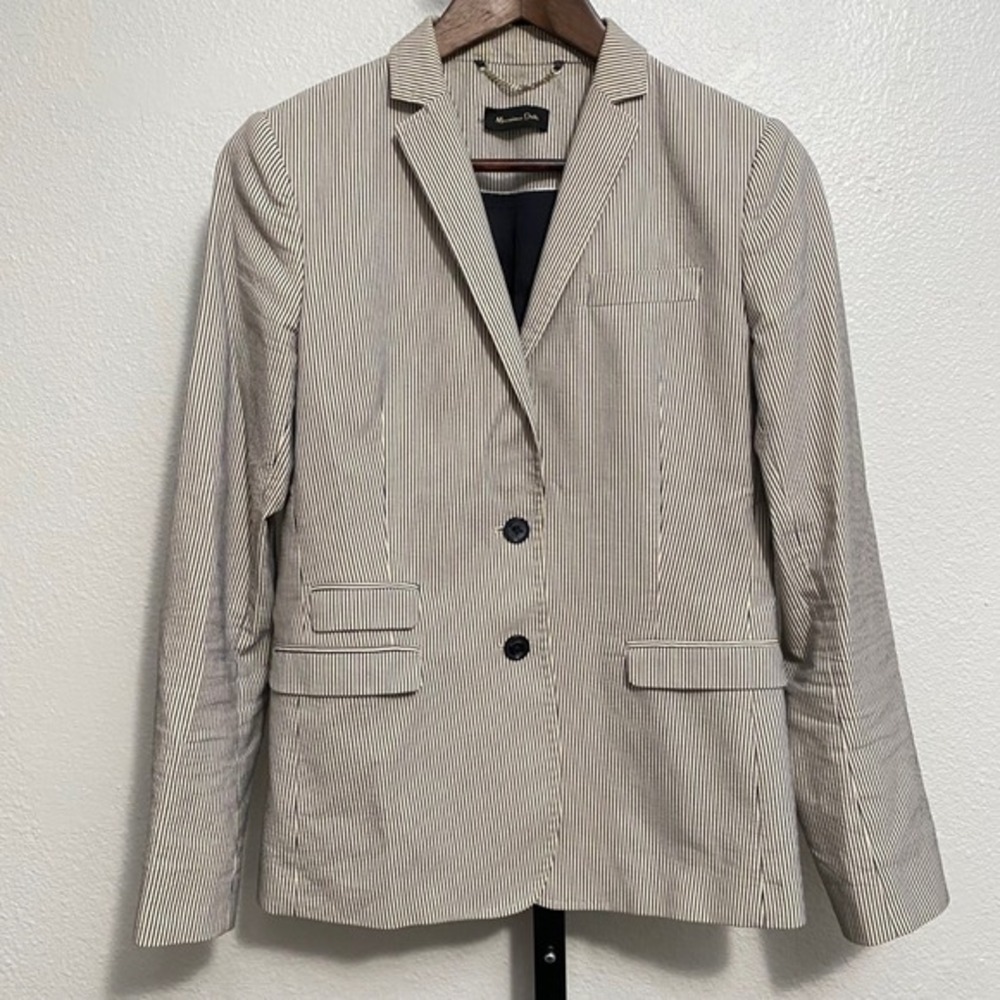 Massimo Dutti Pinstripe Cotton Blend‎ Blazer Womens 6 Old Money Heritage Office